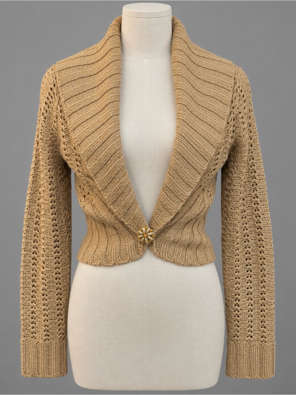 Light Brown Cropped Cardigan Sweater Jacket